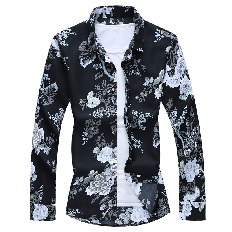 

2021 Men with Long New Flower Mode Spring Print Shirts Clothes 02IF, 292 1