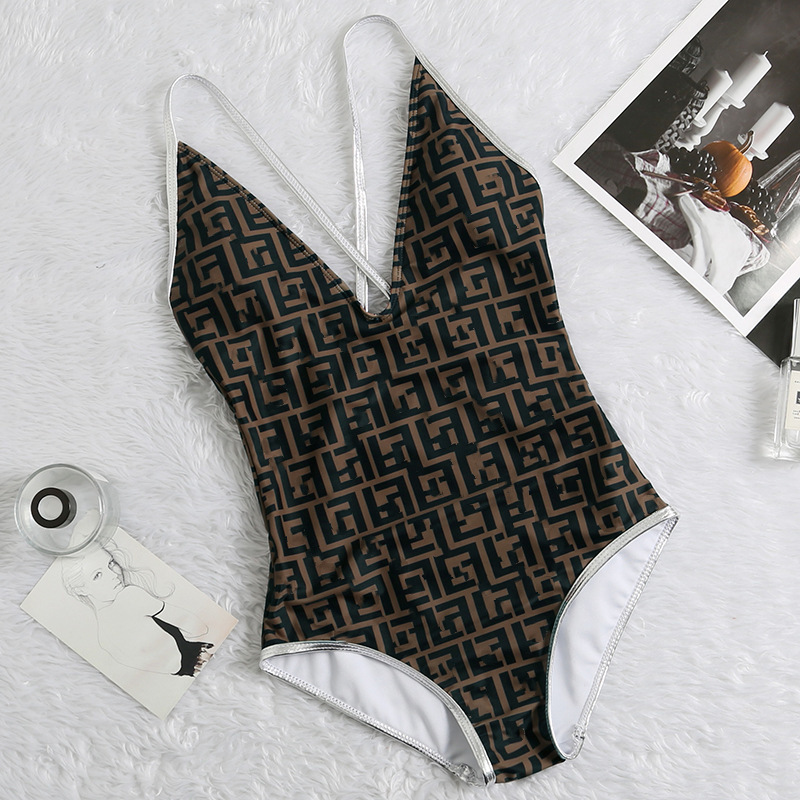 

Fashion brand women's Bikini open back triangle one-piece letter printed swimsuit