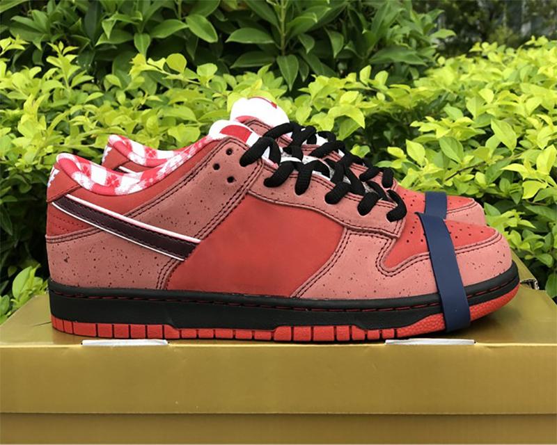 Chaussures de skateboard SB Dunk Low Sneakers Red Lobster Colorway Véritable cuir suédé Semelle extérieure en caoutchouc Sports Trendy Style Tail