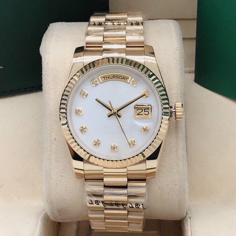 

36mm high quality women's automatic mechanical watch ladies watches day-date womens stainless steel folding buckle sport waterproof fashion classic wristwatch, Multi-color