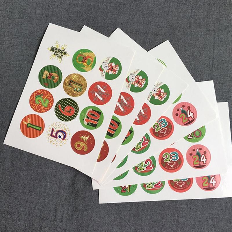 

120pcs Christmas Stickers Xmas Numbers 1-24 Advent Calendar Stickers Party Candy Bag Gift Box Decor Labels Supplies
