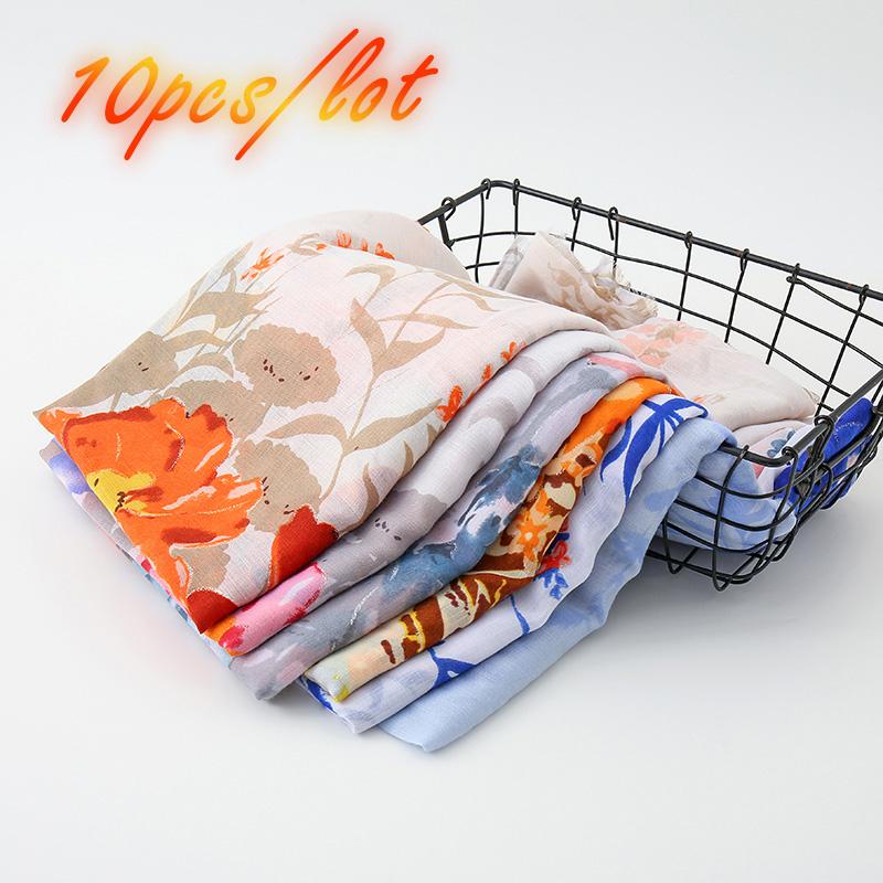 

New Arrival Printed Floral Cotton Scarf Women Muslim Hijab Large size Spring Autumn Viscose Scarves Long Shawls 10pcs/ lot