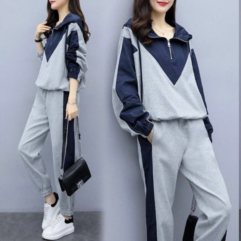 WANYUCL plus size women's stitching casual sports sweater suit women autumn and winter new fat MM loose two-piece women 201120Z