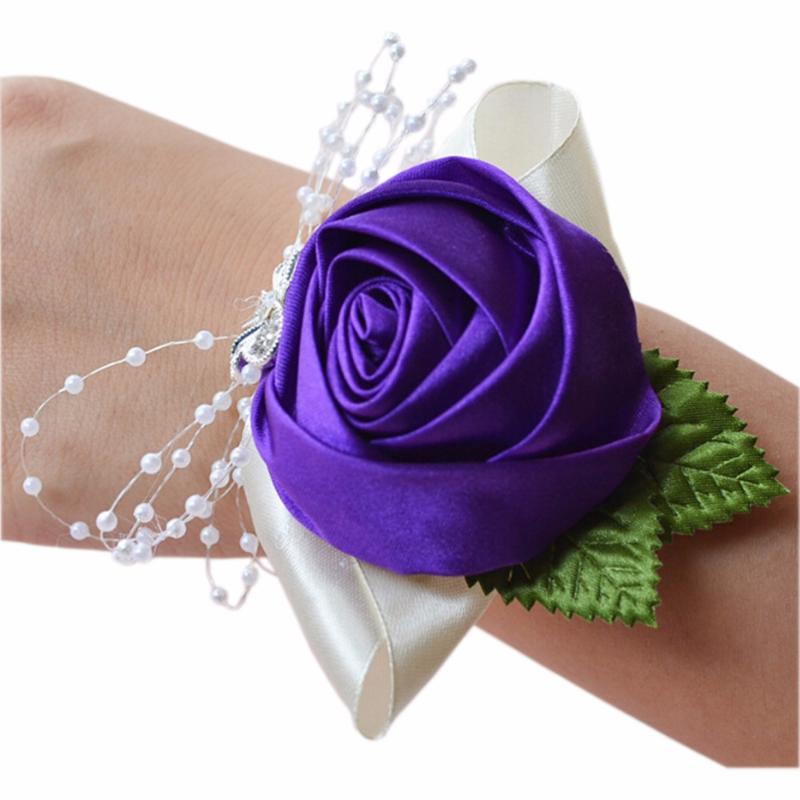 

Purple Wrist Corsage Rose Flower Wedding Bridal Bridesmaids Decorative flower wedding decoration artificial flowers FX487-3, Blue