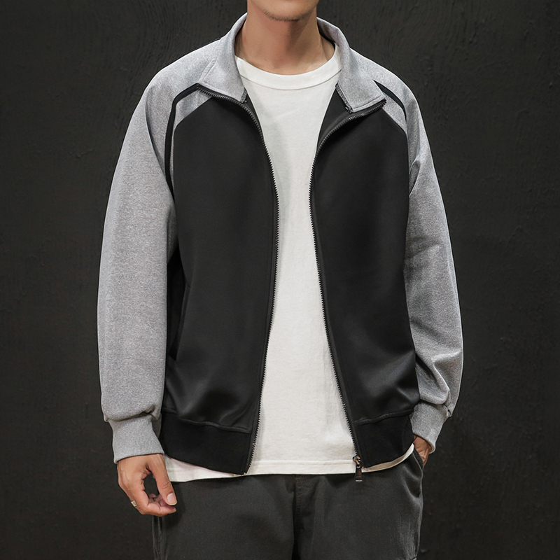 

Autumn Cover Spring Male Color Match Cardigan Coat Sport Men's Clothes Qvxk, Gray