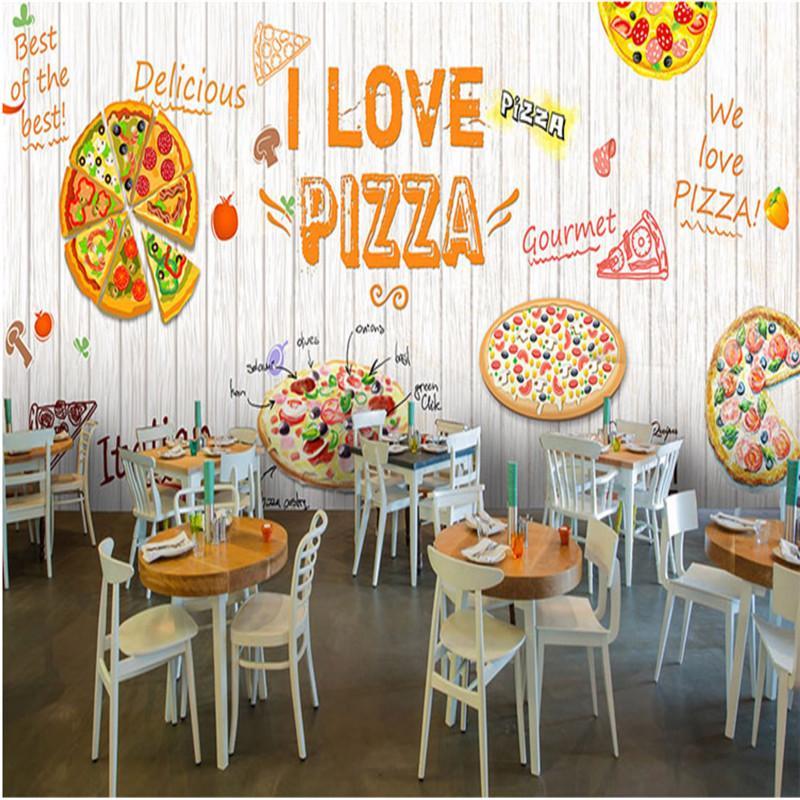 

I Love Pizza Theme Mural White Wood Plank Textured Wallpaper 3D Fast Western Restaurant Background Wall Decor Wall Paper1