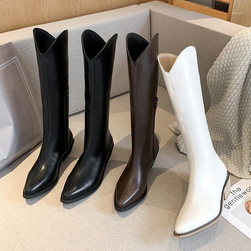 

INS Women Knee High Boots Female Leather Fetish Zipper Knight White Boots Platform Wedges Booties Lady Low 6cm High Heels Shoes1, Brown