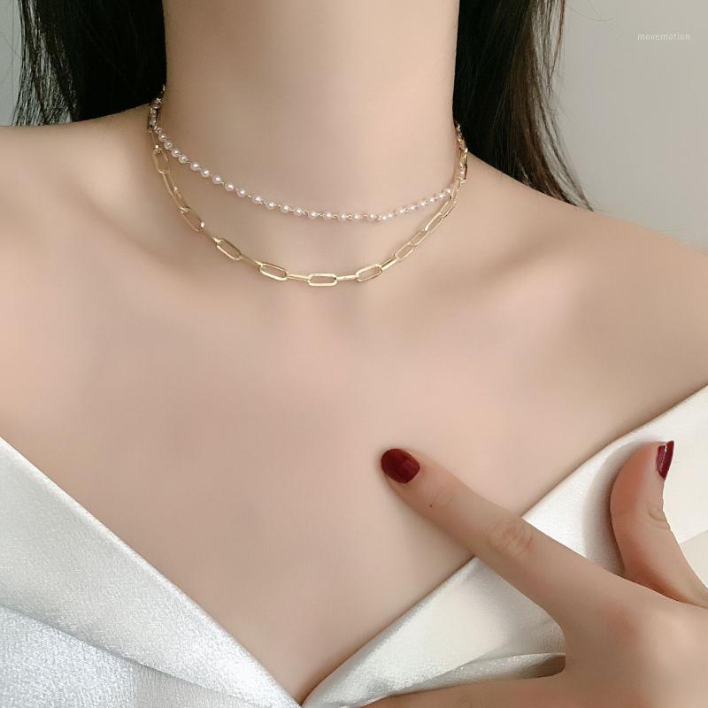 

JHello Miss New choker retro double-layer pearl chain necklace stacking multi-layer fashionable clavicle chain necklace1