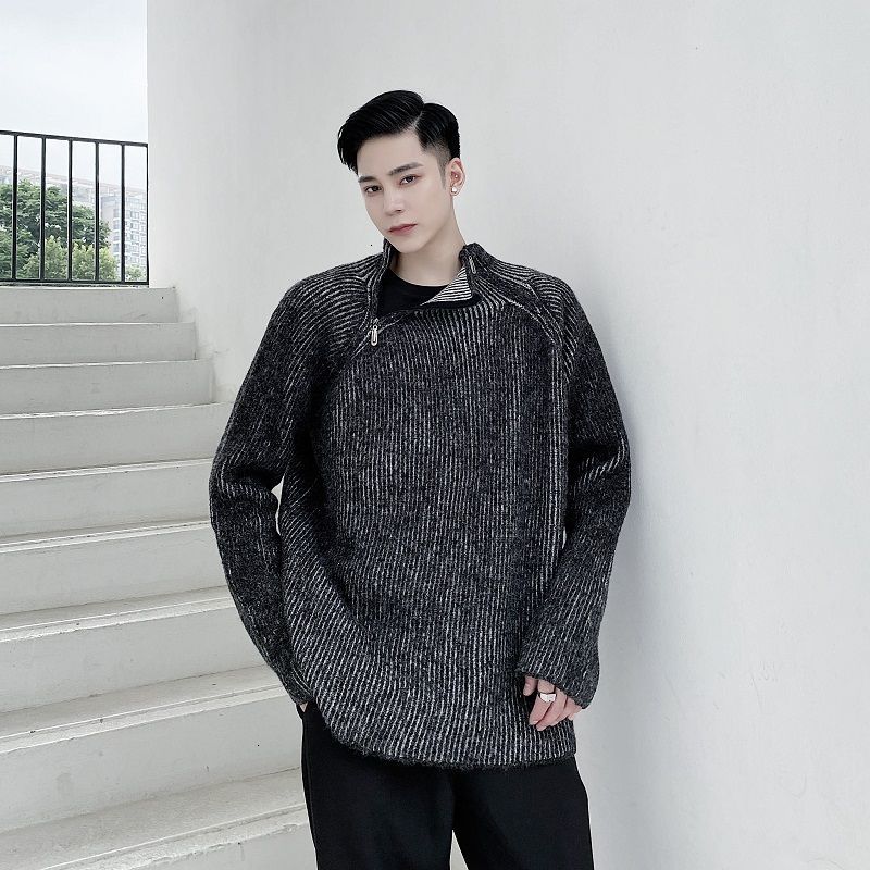 

Male Autumn 2021 Thin New Versatile Thick Sweater Clothing EUBI, Black
