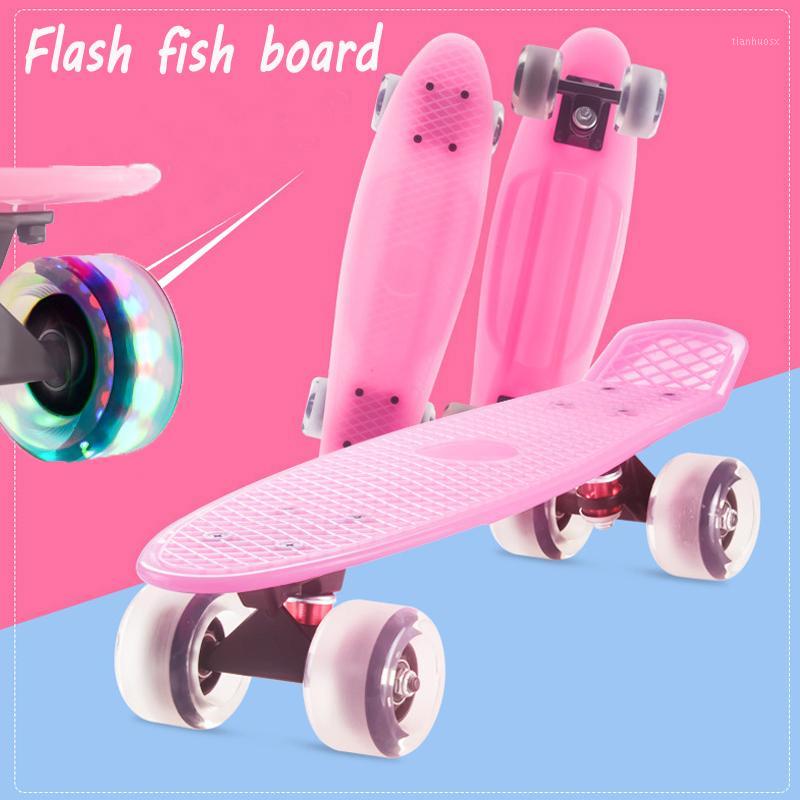 

22inch Fish Skateboard PU Flash Wheel Mini Cruiser Penny Board Retro Fish Skate Board Adults Children's Scooter Pastel Longboard1, Green