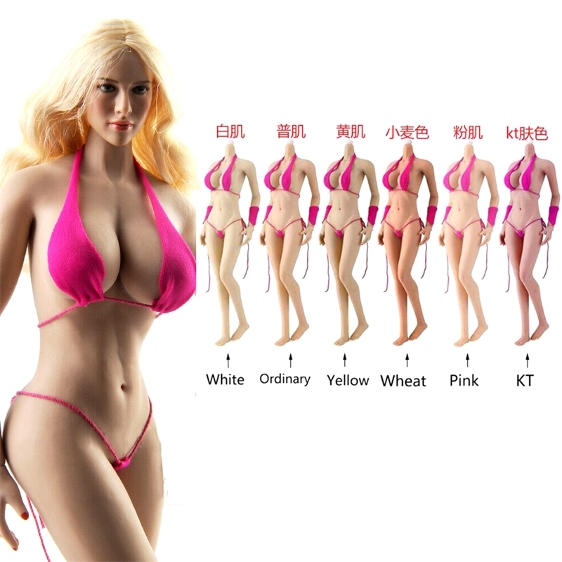 

JIAOU Action & Toy Figures 1/6 European Super Flexible Sexy Seamless Large Bust Female Body Metal Skeleton Detachable/Non Detachable Foot Model 201202, Head1