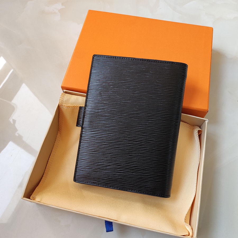 

M2004 High Quality Holder Agenda Note BOOK Cover Leathers Diary Leather with dustbag and Invoice card Notes books stripe Black Paris style mens womens Cards Holders, Boxs