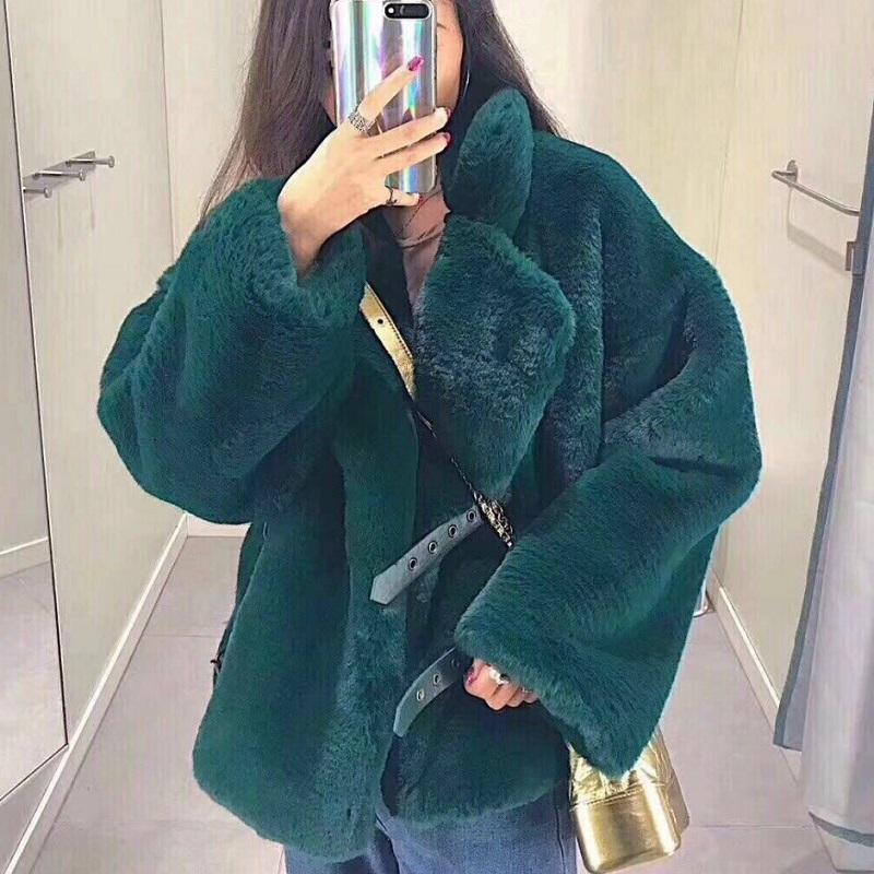 

Warm Fluff Outwear Winter New Women' Faux Fur Coat Soft And Plush Long Rex Fur Long Sleeve Loose Fashion Girls Jacket, Red