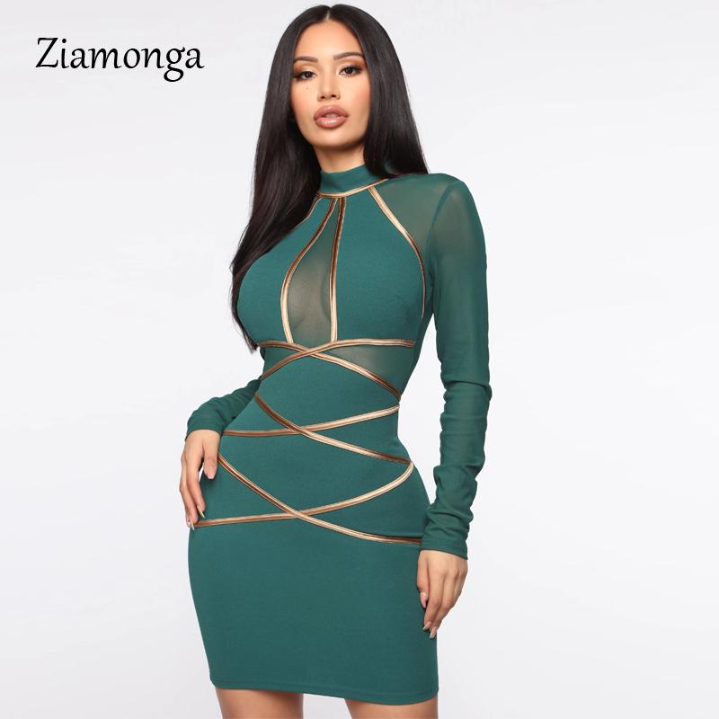 

Casual Dresses Ziamonga 2021 Winter Long Sleeve Lace Bandage Dress Women Sexy Hollow Out Club Mini Celebrity Evening Runway Party, Black