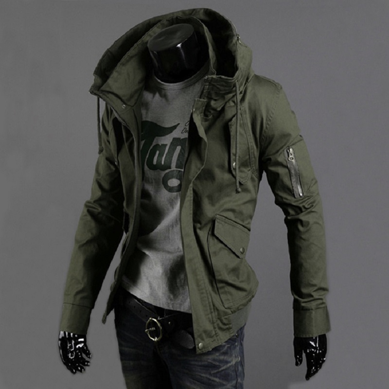 

Men's Autumn Jacket Army Green Hooded Boy Autumn Jackets Male Casual Safari Jackets, Green thickened