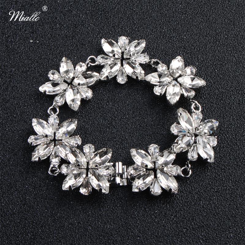 

Miallo Newest Crystal Flower Charms Bracelet Fashion Silver Color Clear Women Wedding Jewelry Holiday Gifts Bracelets & Bangles