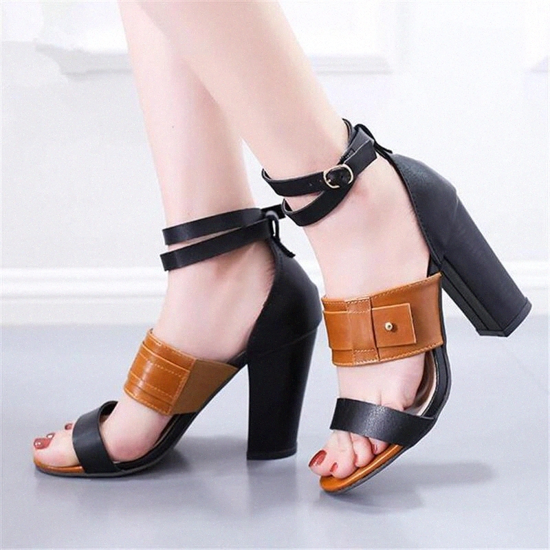 

Summer Newest Women Sexy Peep Toe Sandals Ladies Summer High Heels Pumps Fashion Ankle Strap Leather Sandals Zapatos Mujer #AK3X, Black