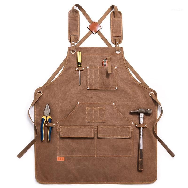 

Durable Goods Heavy Duty Waxed Unisex Canvas Work Apron with Tool Pockets Cross-Back Straps Adjustable For Woodworking Painting1