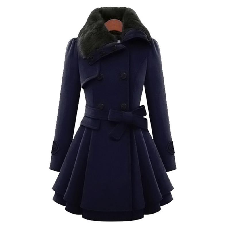 

New Women' Woolen Coat Large Size 5XL Double-Breasted Slim Lapels Jacket Autumn Winter Long Section Fur Collar Ladies Wool Coat