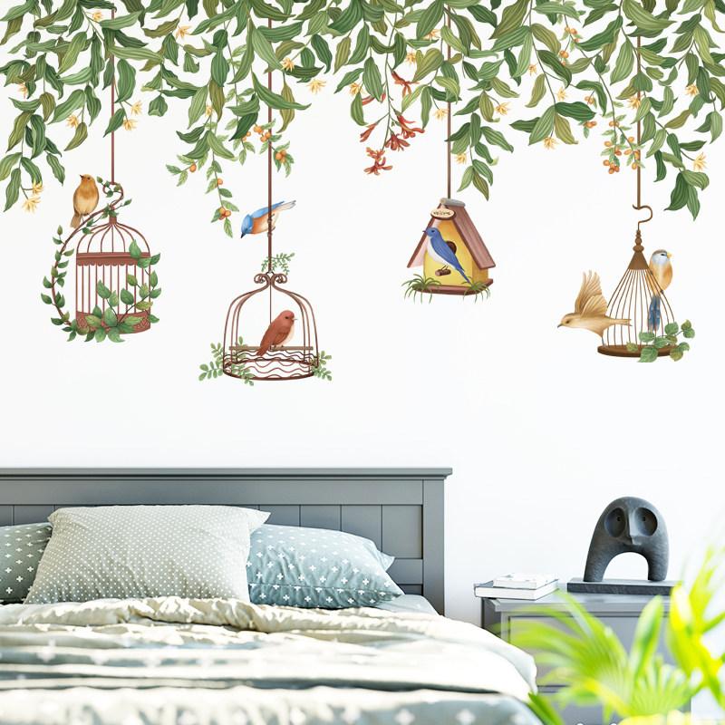 

Creative vine bird cage plant wall sticker small fresh living room decoration bedroom decor home decor self-adhesive stickers