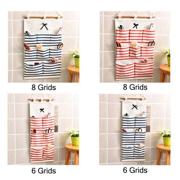 

Canva Storage Bag Striped Wall Hanging Multi-pockets Linen Cotton Bathroom Shelf Pouch Kitchen & Housewares Household Accessory1