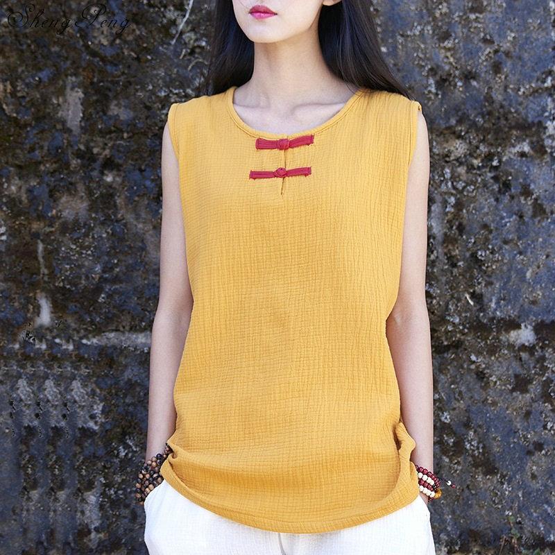 

Traditional chinese clothing for womens tops and blouses linen shirt oriental female cheongsam top China clothing Q804