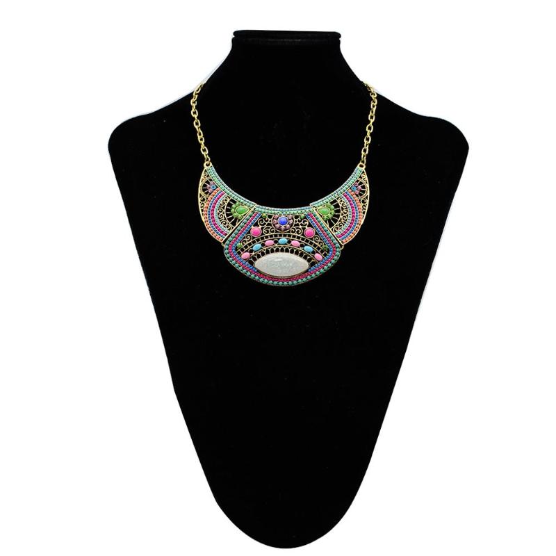 

Bohemian Alloy Colorful Necklace Retro Fashion Personality Exaggerated Sweater Chain Wild Half Crescent Pendant