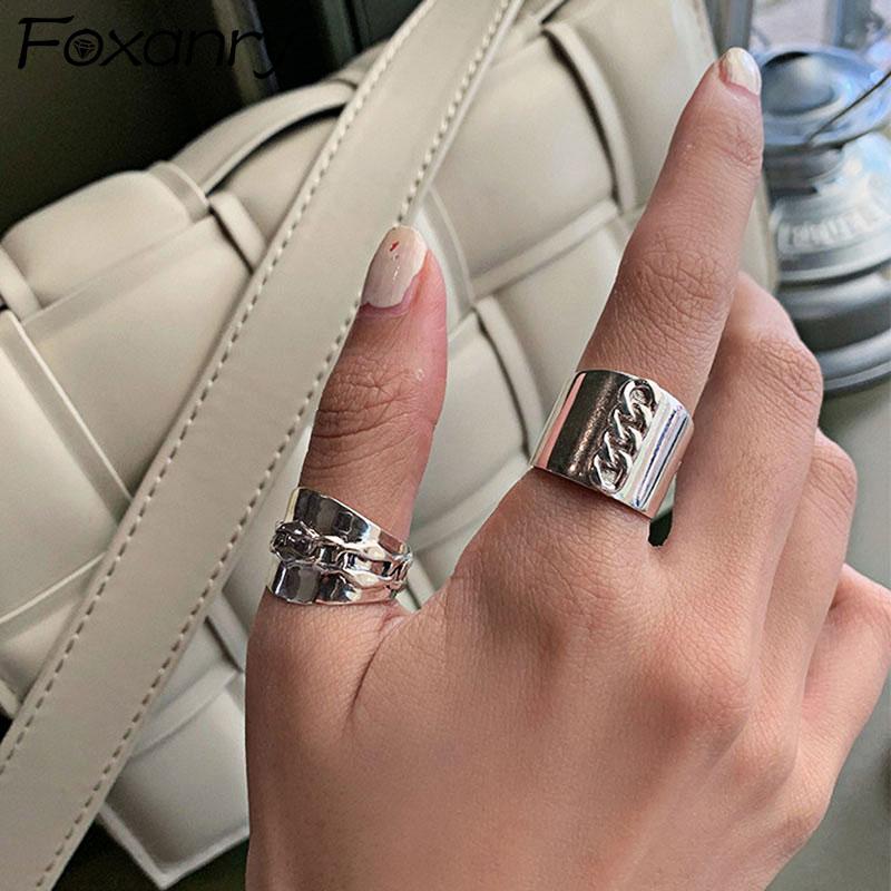 

Foxanry 925 Sterling Silver Width Rings New Fashion Vintage Punk Geometric Handmade Irregular Jewelry Party Gifts for Women