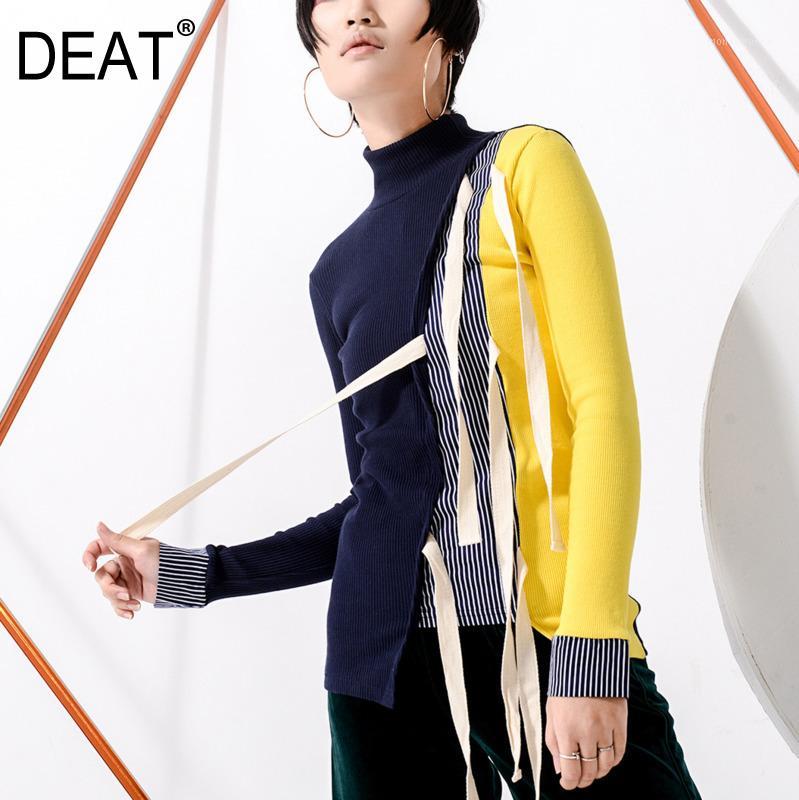 

DEAT Fashion New Turtleneck Short Sleeve Stripe Sweatshirt Casual Hot Sale Trendy Tide Spring Clothes Knitting BF876171, Picture color