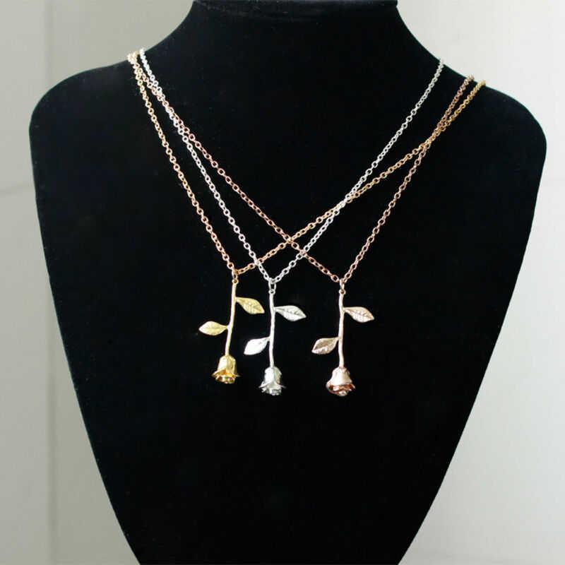 

Rose Flower Charm Pendant Necklace Charm Flower Fashion Gold Color Silver Color Women Girls Party Gift Long Necklace1