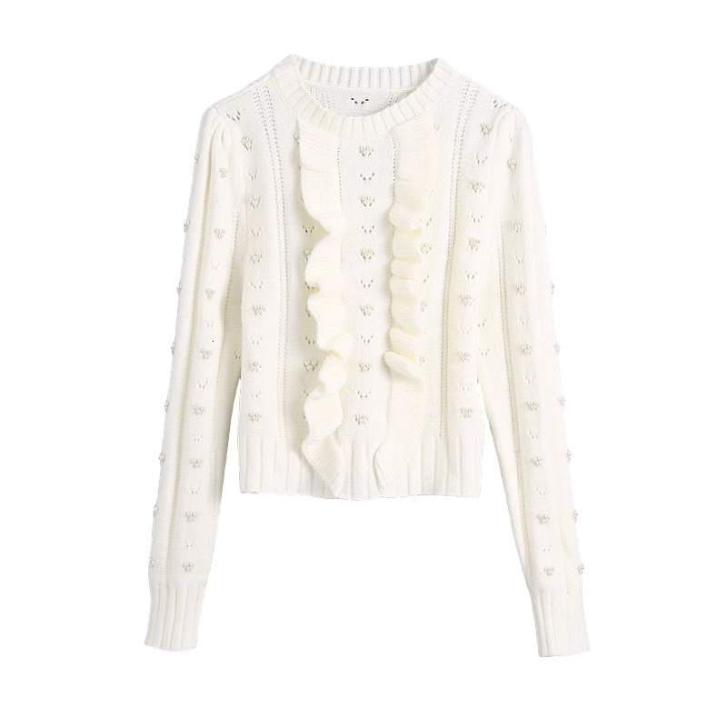 

2021 New Elegante Branca Pulver Moda Senhoras Babados Prola Camisola Doce Feminino Streetwear Oco Para Fora Meninas Chique Xsps, White