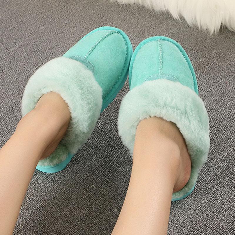 

Women Soft Sheepskin Fur Slippers Fashion Winter Slippers Women Warm Indoor High Quality Wool Lady Home Shoes Size34-441
