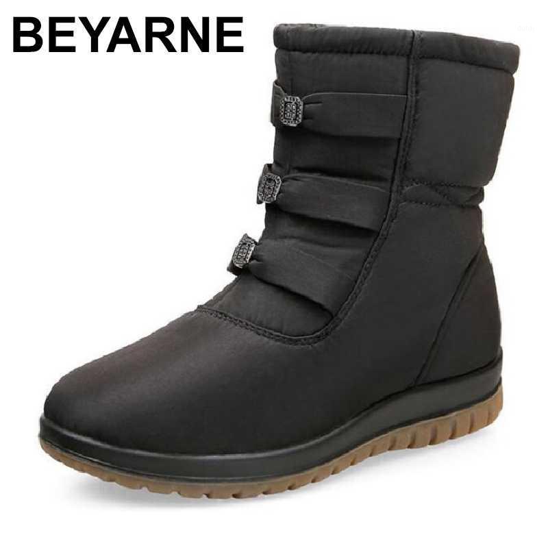 

BEYARNEWinter fashion plus size crystal buttons 40 41 42 women short mesh snow boots inner zipper ankle lady bootsE10791, Black