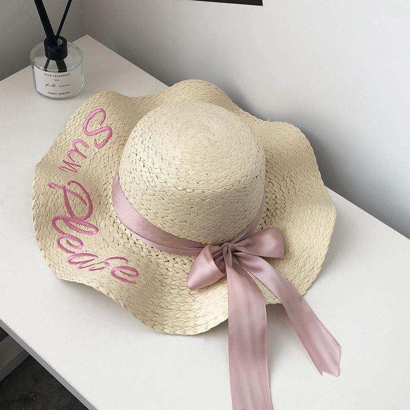 

New Fashion Summer Straw Hat Women Big Wide Brim Sun Hat Bow Beach Girls UV Protection Panama1