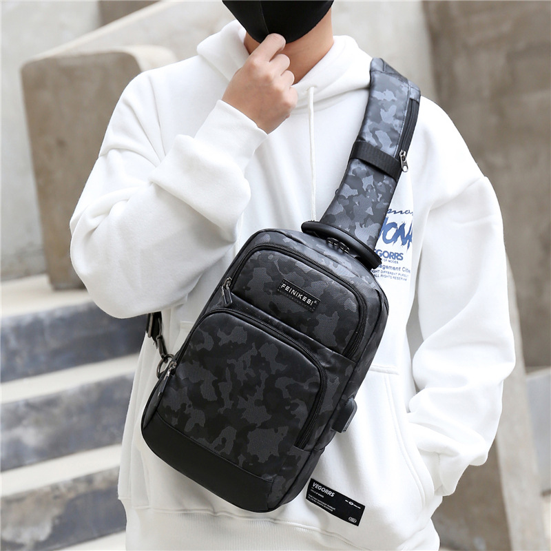 

Wholesale factory men leather shoulder bags sports streets fashion casual crossbody bag waterproof Oxford camouflage backpack street fashions printed handbag, Blue(boutique box)