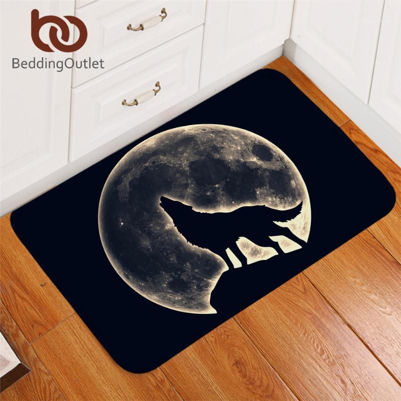 

BeddingOutlet Wild Animal Rectangle Carpet Howling Wolf Entrance Doormats Colorful Bedroom Area Rug Non-slip 3D Moon Floor Mat1