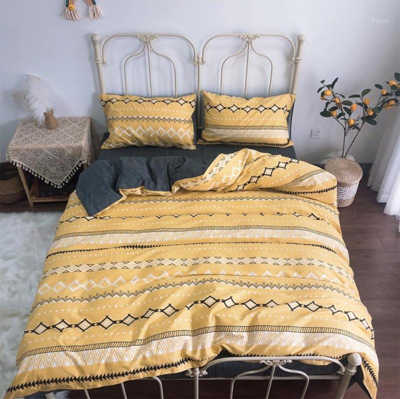 

Fashion yellow geometric bedding set teen kid, full queen cotton single double home textile bedsheet pillow case quilt cover1, Picture color