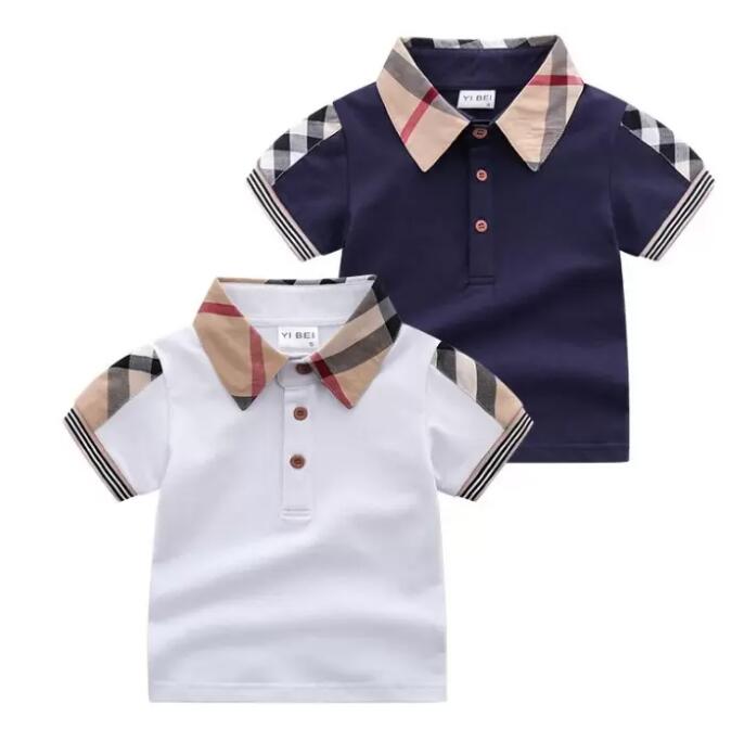 

Baby Boys Turn-Down Collar T-shirts Summer Kids Short Sleeve Plaid T-shirt Gentleman Style Children Cotton Casual Tops Tees Boy Shirts Child Clothes