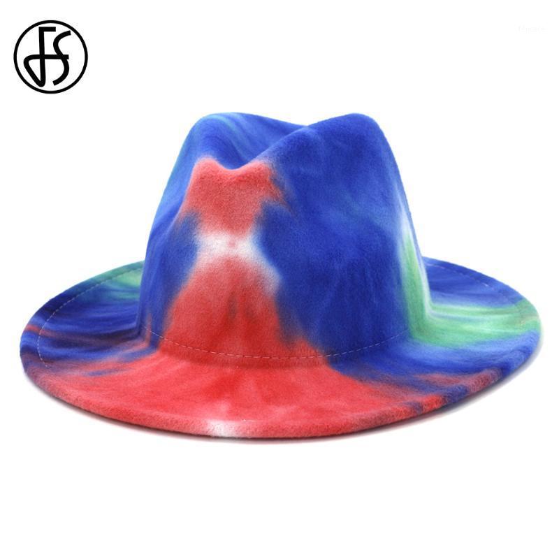 

Wide Brim Hats FS Trendy Tie Dye British Style Felt Fedora Godfather Winter Wool Jazz Hat For Men Women Formal Panama Cap1, Pink jazz hat