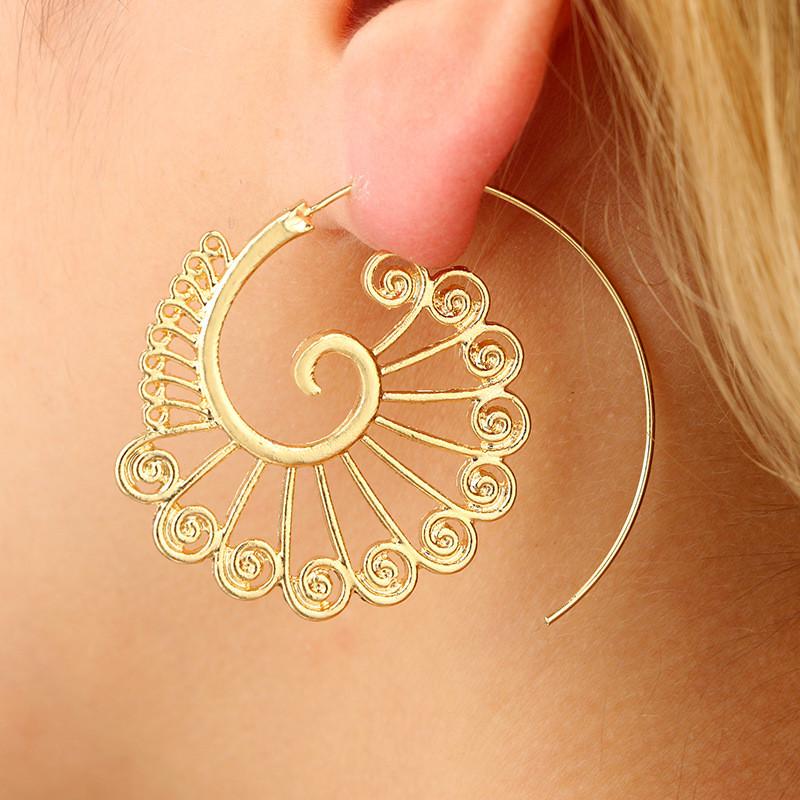 

1 Pair Exaggerated Whirlpool Gear Earrings Individual Ring Spiral Peacock Earring Elegant Women Wedding Party Charm Jewelry Gift