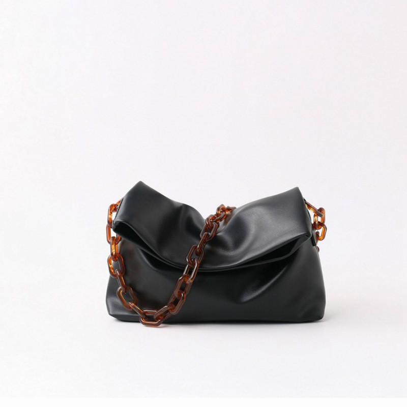

Women Bag Korean PU Flap Chains Vintage Solid Hasp Soft Shoulder Bags Pures And Bags Crossbody Luxury Designer Bag, Black