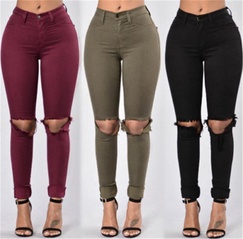 

Women's Jeans Red Army Green Black Women Pencil Stretch Pants Woman Ripped Denim Skinny High Waist Trousers For Women1