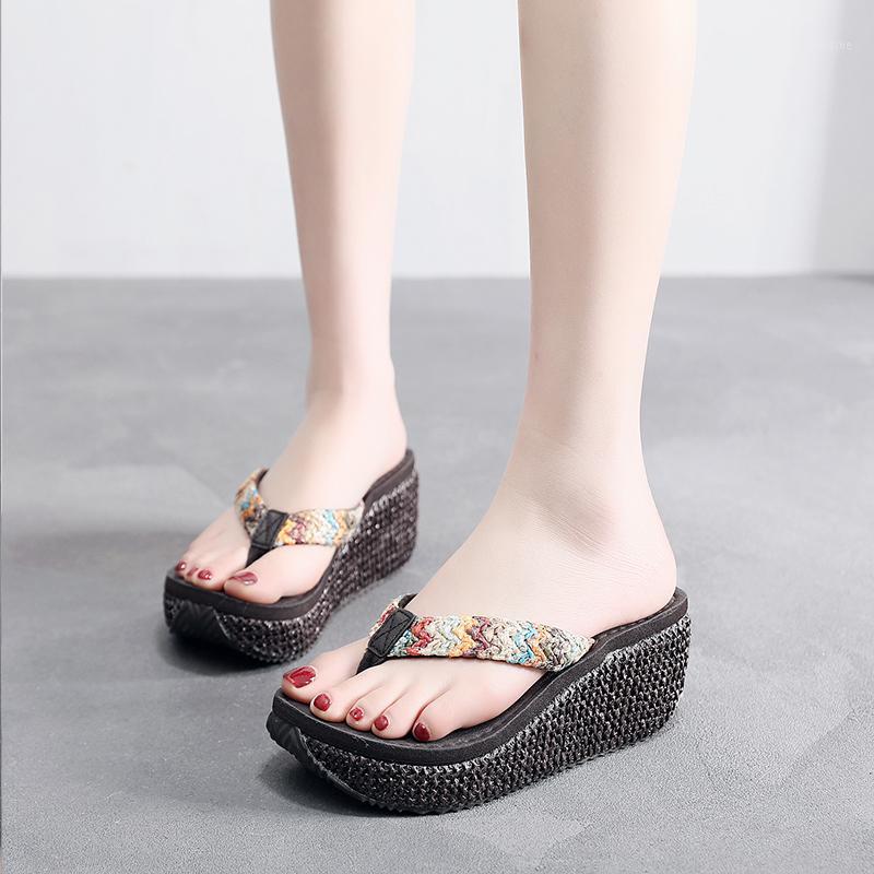 

Summer Comfy Flat Non-slip Lady Slippers Straw Slippers Colorful Fashion Flip Flops Flat Lafite Grass Colored Women Shoes1, Beige
