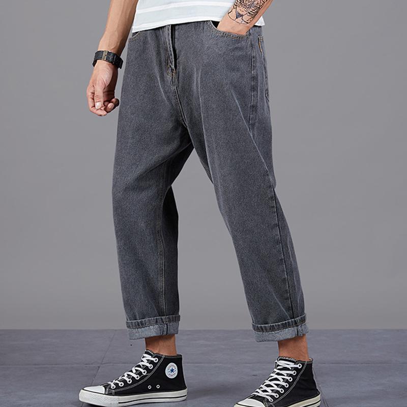 

Large size 28-48 men's casual cropped jeans denim loose harem straight leg pants wide leg cotton casual man jeans, Gray