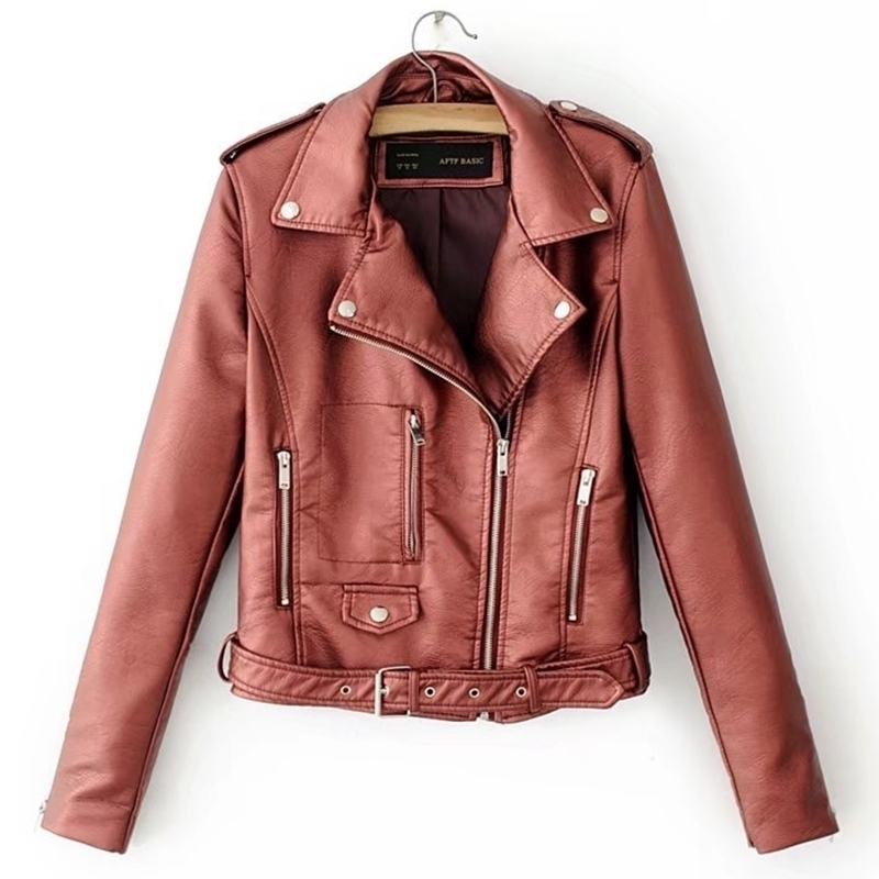 

6 Colors Available Autumn Women Leather Jacket Asymmetric Zipper Korean Style Female Faux Coat Outwear Jackets 201030, Burgundy