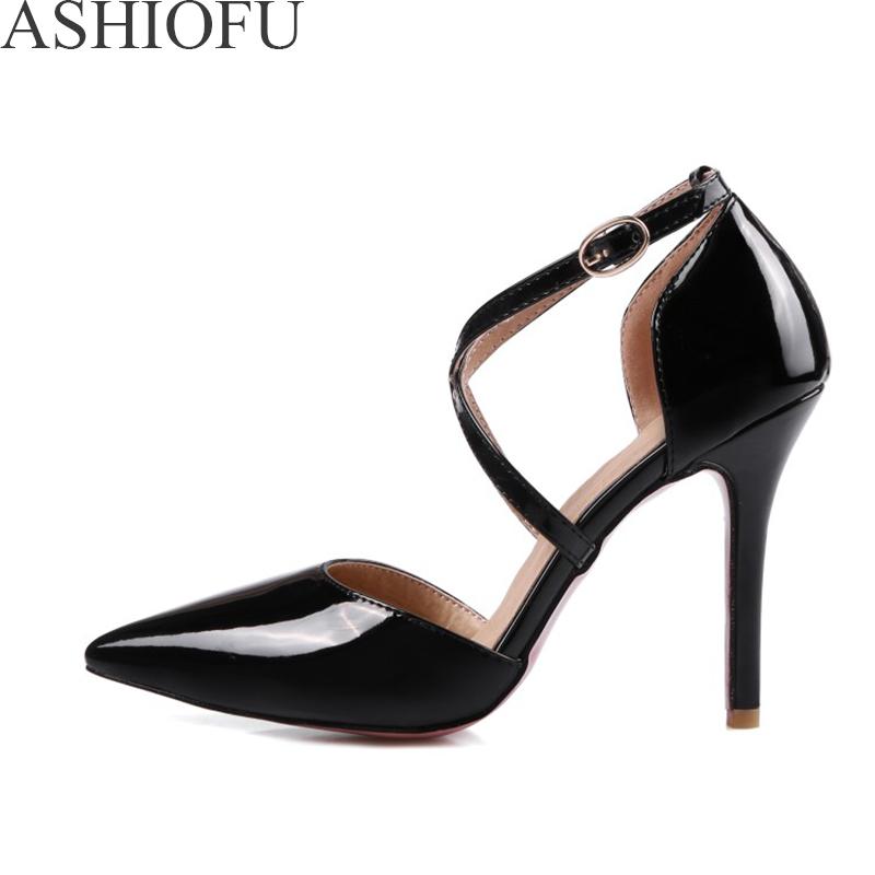 

ASHIOFU Womens 10cm High Heel Pumps X-straps Party Prom Dress Shoes Wedding Patent Leather Fashion Evening Club Court Shoes, Beige