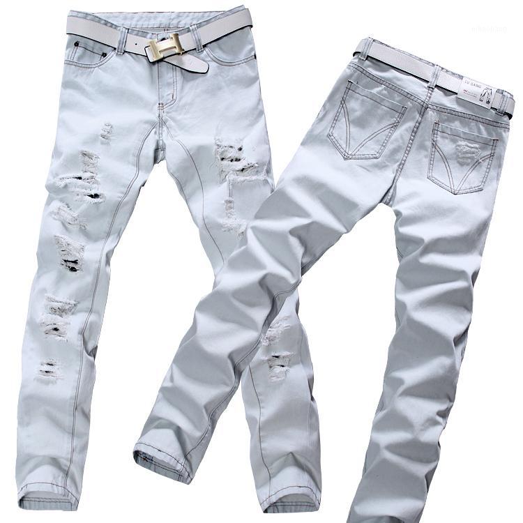 

EW XXS-6XL 2014 new korean style light white heavy ripped denim jeans for men,casual slim mens jeans pants men1