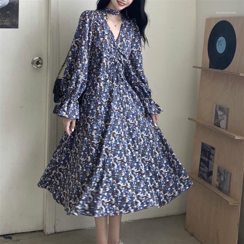

Floral Dress Women Office Lady Casual Party Elegant Dress Female Casual Long Sleeve V-neck One Piece Korean 2021 Autumn1, Cardigan sweater