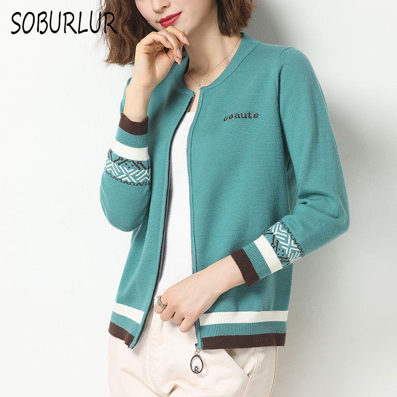 

2020 Autumn New Casual Women Zipper Cardigan Coat Knitted Sweater Long Sleeve Loose Simple Knitted Cardigans Korean Top Female1, Blue