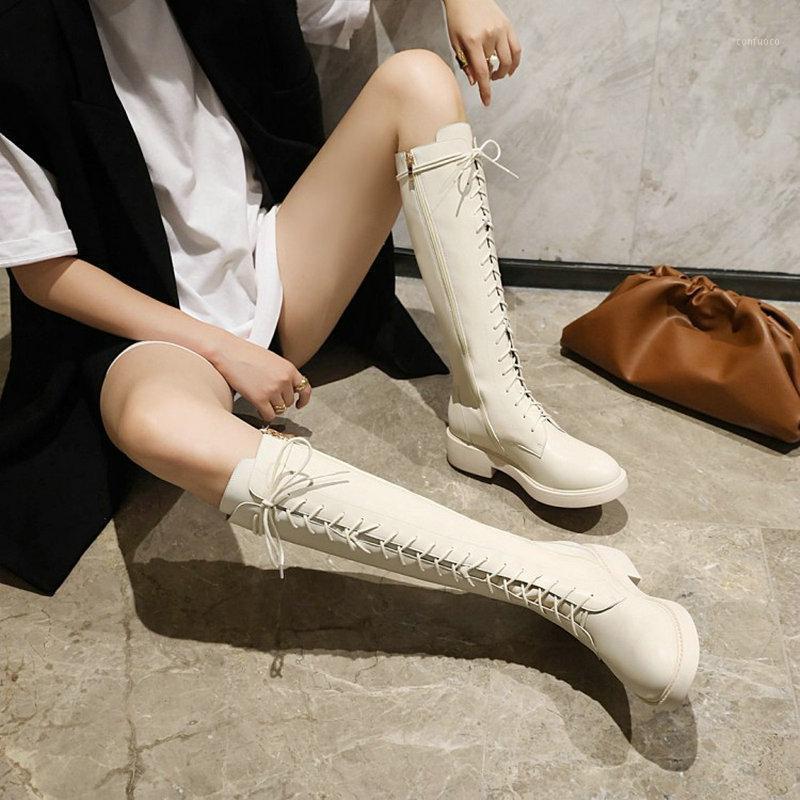 

womens winter shoes chunky middle heels platform beige silver patent PU leather riding lace-up boots knee high lady1